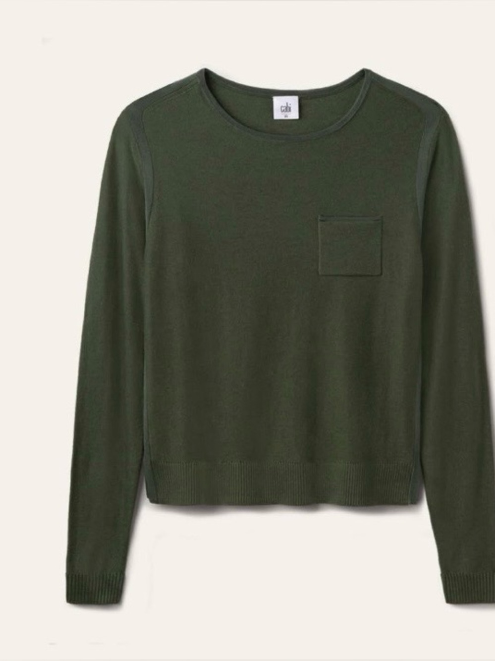 CAbi Olive Green Crewneck Pocket Sweater Tee